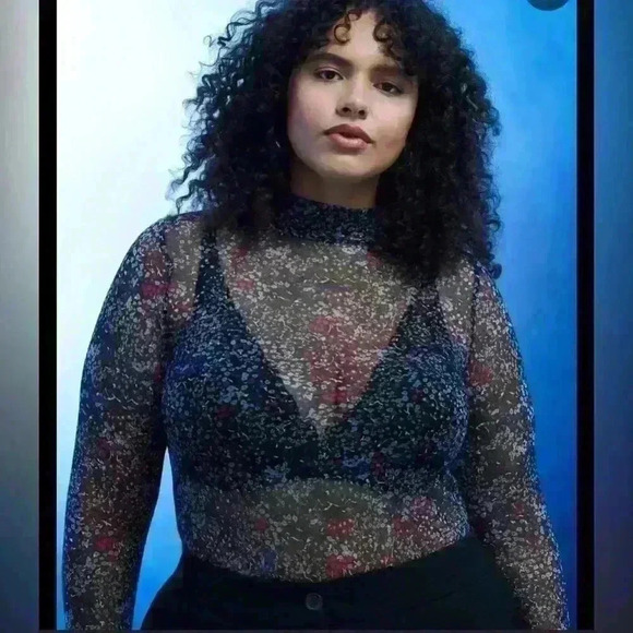 Mesh  Knit Top with Mock Neckline - Addition Elle 1X - Picture 5 of 5